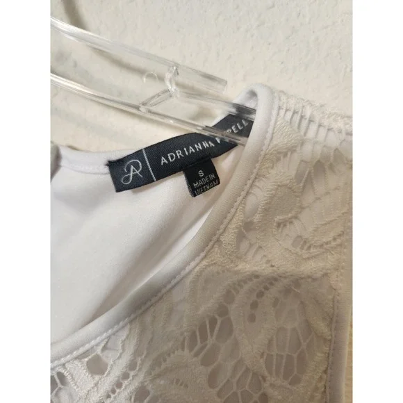 Adrianna Papell Women's Sm White Lace Overlay‎ Sleeveless Blouse Office Shell - Picture 3 of 7